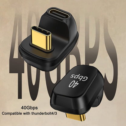 NÖRDIC USB4-305 - Dubbel Haakse USB-C Adapter - Mannelijk naar Vrouwelijk - 8K60Hz - 40Gb/s - PD 100W - Zwart