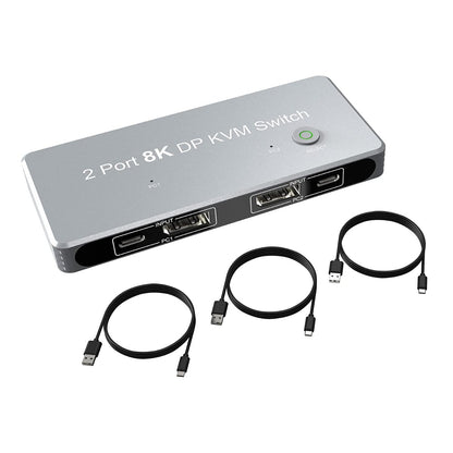 NÖRDIC KVM-114 KVM Switch - 2 naar 1 - USB-C, Displayport, USB2.0 - 8K60Hz - Grijs