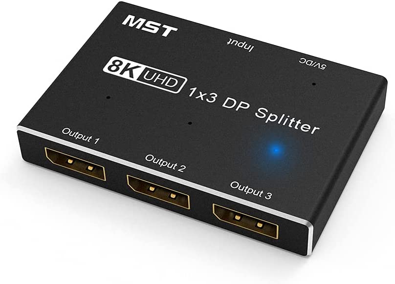 NÖRDIC DP-100 - 1 naar 3 Displayport Splitter - 8K30Hz/4K120Hz - MST - Zwart