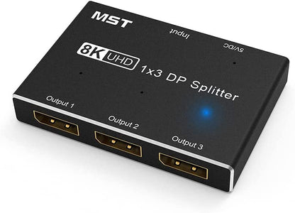 NÖRDIC DP-100 - 1 naar 3 Displayport Splitter - 8K30Hz/4K120Hz - MST - Zwart