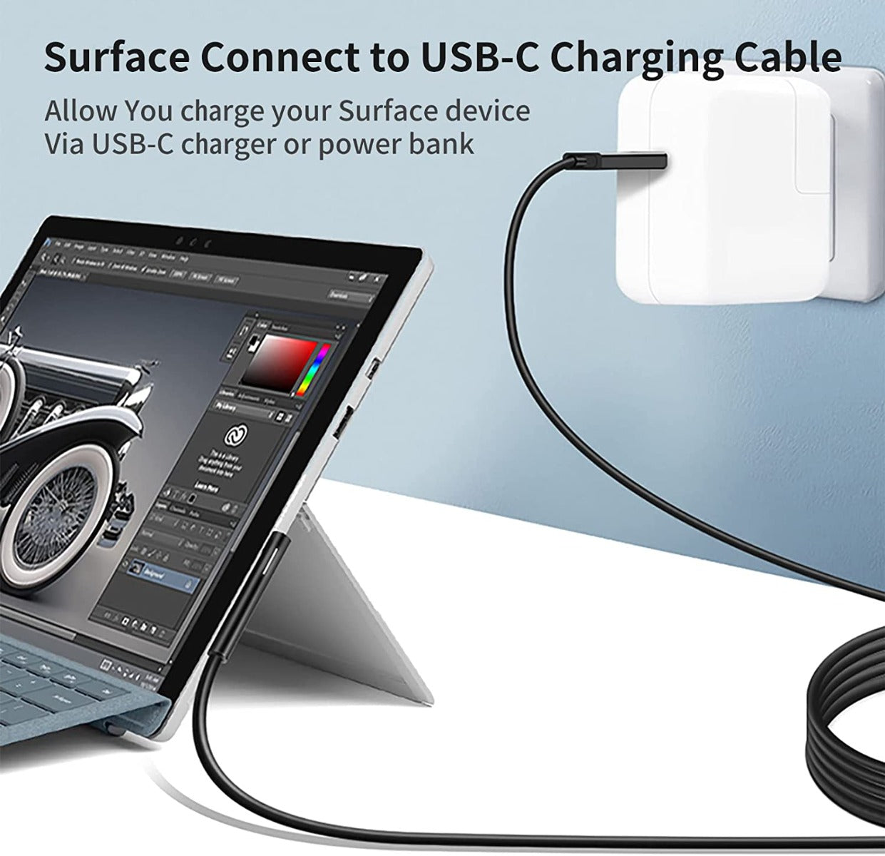 NÖRDIC SURF-106 USB-C oplaadkabel - Geschikt voor Microsoft Surface - 15V3A - 45W - 2m - Zwart