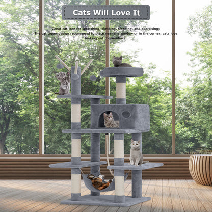 BestPet CT-T154-GREY Kattenboom voor katten - Speelhuis - Met hangmat - Grijs