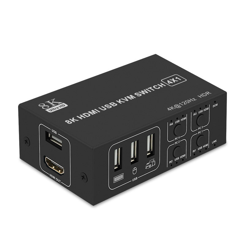 NÖRDIC KVM-116 KVM Switch - 4 naar 1 - 1xHDMI, 4xUSB - 8K60Hz - HDCP 2.2 - Zwart