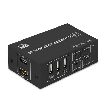 NÖRDIC KVM-116 KVM Switch - 4 naar 1 - 1xHDMI, 4xUSB - 8K60Hz - HDCP 2.2 - Zwart