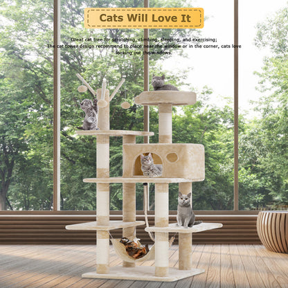 BestPet CT-T154-BEIGE Kattenboom voor katten - Speelhuis - Met hangmat - Beige