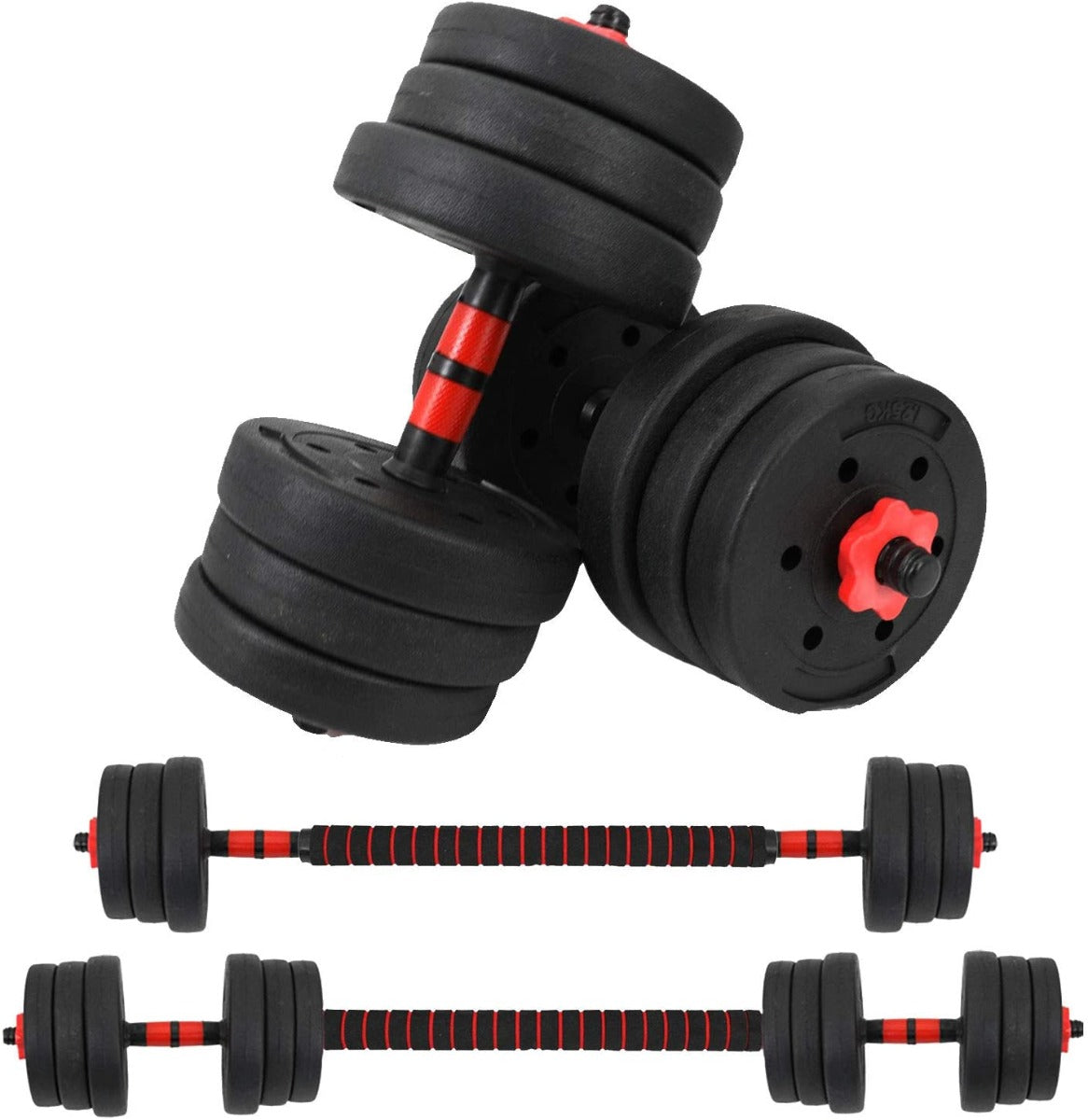 FDW AS8105 Fitness Dumbbellset - Verstelbare set - 16st totaal 19 kg - Zwart/Rood