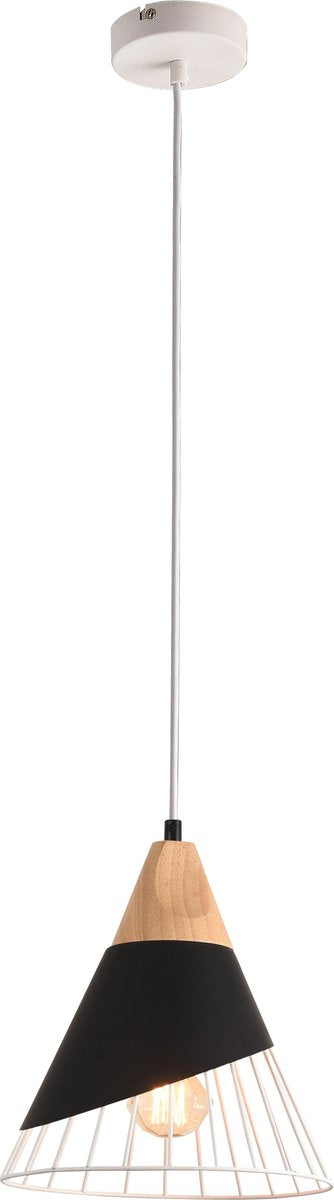 PLATINET PPL02B IRIS Hanglamp zwart metaal met houtaccent E27 fitting maximaal 40W zwart, bruin