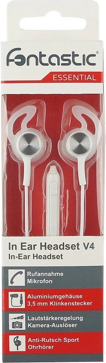 Fontastic 255311 In-Ear Headset - Oordopjes met microfoon - Camera-ontgrendeling - Wit