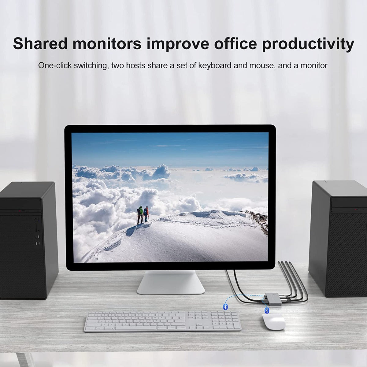NÖRDIC KVM-115 KVM Switch - 2 naar 1 - USB-C, Displayport, USB2.0 - 8K60Hz - Grijs
