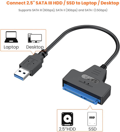 NÖRDIC - USB3-SATA - USB-A naar SATA adapter 2.5 SATA III HDD - 5Gbps - Zwart