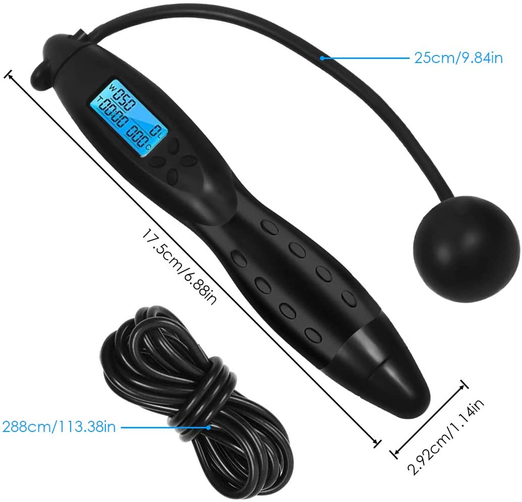 FDW AS8111 Adjustable Digital Skipping Rope with Jump and Calorie Counter - With Timer - Black
