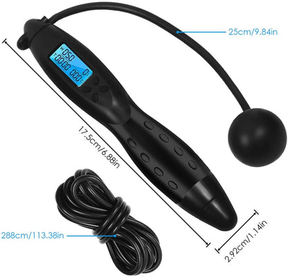 FDW AS8111 Adjustable Digital Skipping Rope with Jump and Calorie Counter - With Timer - Black
