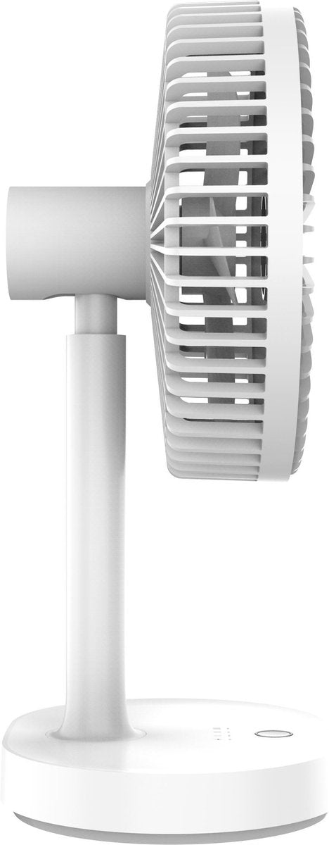 PLATINET PRDF0326 mobiele en stille tafelventilator 19 cm met ingebouwde batterij, LED lamp en 3 snelheden wit
