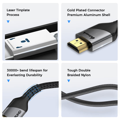 Delmark HDMI 2.1 kabel - 8K60Hz 4K120Hz - Vergulde connectoren - Nylon gevlochten - Grijs