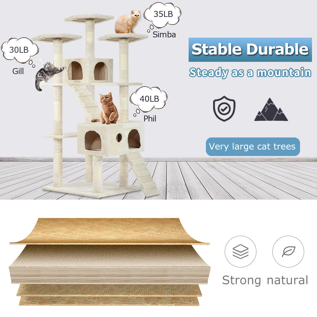 BestPet CT-T07-Beige Krabpaal voor katten - Speelhuis - Beige