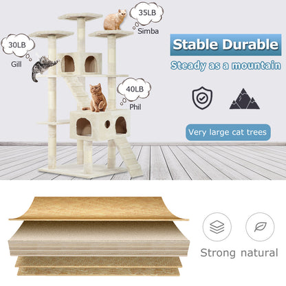 BestPet CT-T07-Beige Krabpaal voor katten - Speelhuis - Beige