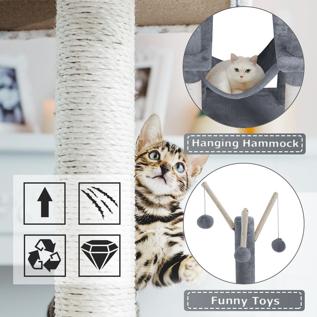 BestPet CT-T154-GREY Kattenboom voor katten - Speelhuis - Met hangmat - Grijs