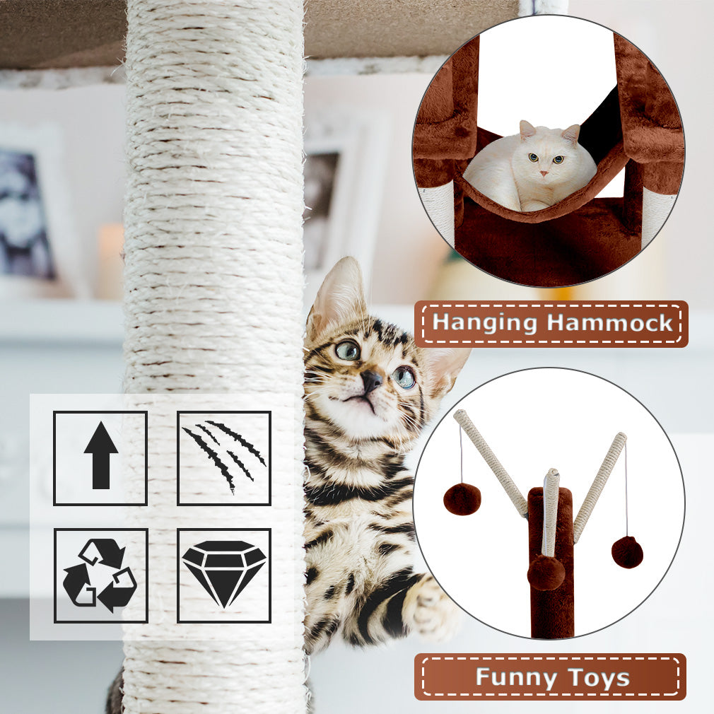BestPet CT-T154-BROWN Kattenboom voor katten - Speelhuis - Met hangmat - Bruin