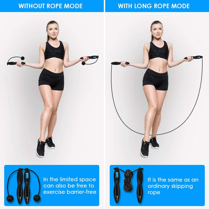 FDW AS8111 Adjustable Digital Skipping Rope with Jump and Calorie Counter - With Timer - Black