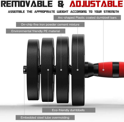 FDW AS8105 Fitness Dumbbellset - Verstelbare set - 16st totaal 19 kg - Zwart/Rood