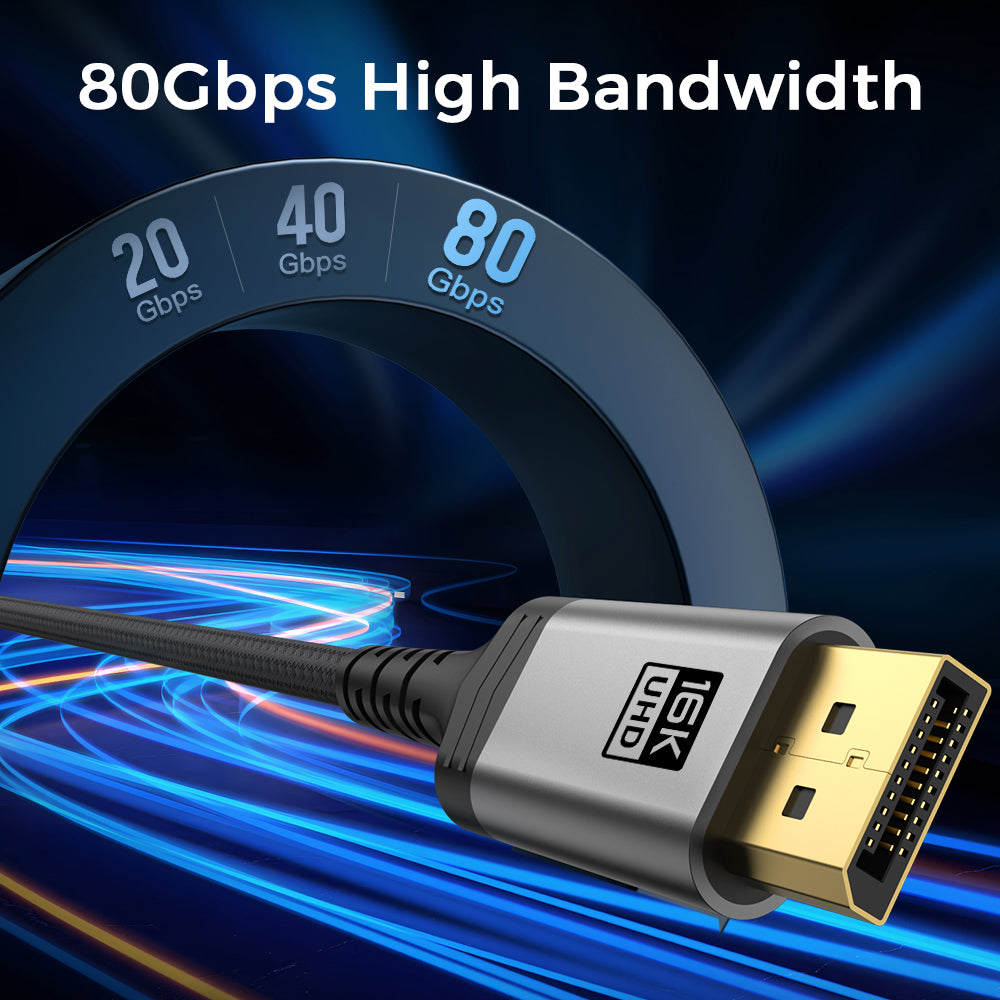 Delmark Displayport 2.0 Kabel - 16K60Hz 8K120Hz - 80Gbps - Ultra HD - Grijs