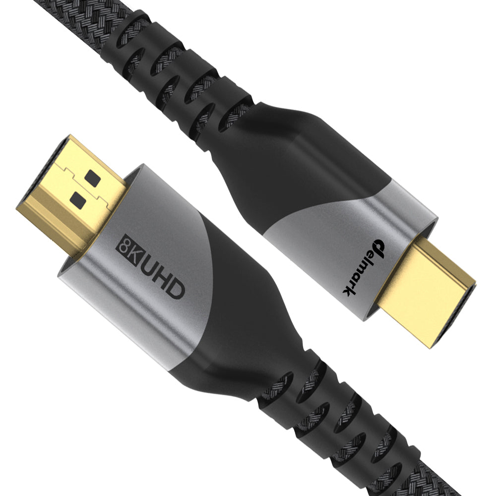 Delmark HDMI 2.1 kabel - 8K60Hz 4K120Hz - Vergulde connectoren - Nylon gevlochten - Grijs