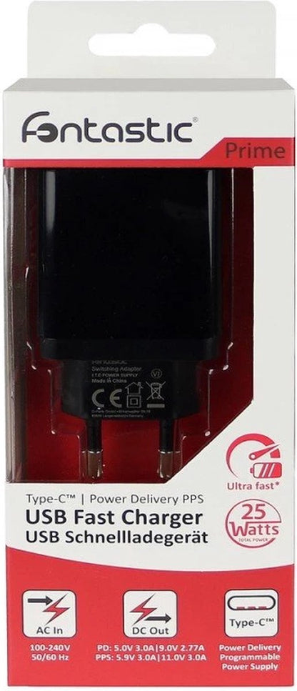 Fontastic 260469 Fast Charger USB-C - Power Delivery - 25W - Black