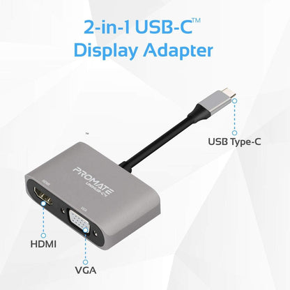 Promate USB-C naar HDMI Adapter - VGA 1080p - 4K Ultra HD - Geschikt voor laptop, Tablet, Smartphones