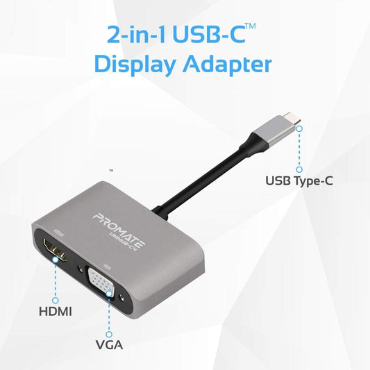 Promate USB-C auf HDMI Adapter – VGA 1080p – 4K Ultra HD – Geeignet für Laptop, Tablet, Smartphones