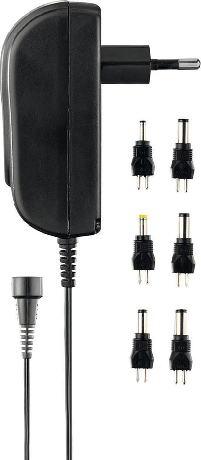 Deltaco PSR-15B Universal Power Adapter - 18W - 6 Interchangeable Connectors - Black