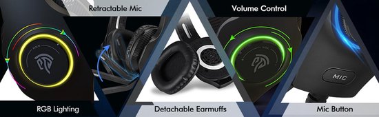 EasySMX VIP-002S Over-ear gaming headset met microfoon en RGB LED verlichting, zwart