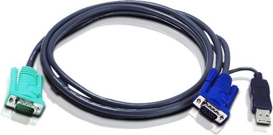 Aten 2L5201U toetsenbord-video-muis (kvm) kabel 1,2 m Zwart