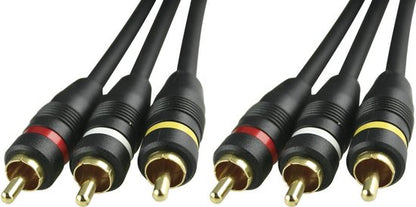 DELTACO MM-28A, Audio/video cable 2x 3 RCA, gold plated, black, 3m