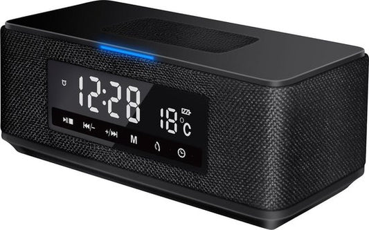 Platinet PMGQ15S - Draagbare Stereo Bluetooth Speaker met wekker en belfunctie - FM-Radio - Bluetooth 5.0 - USB - SD - Thermometer - Zwart