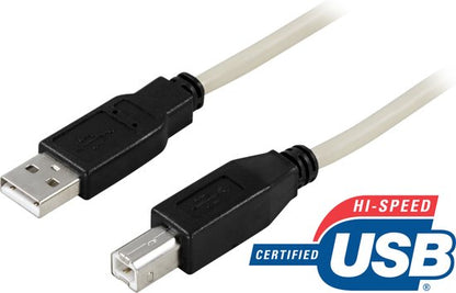 DELTACO USB-230-K Verbindingskabel USB 2.0, USB A mannelijk naar USB B mannelijk, 3 meter, Grijs