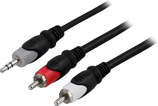 DELTACO MM-142 Stereotulp naar AUX-kabel, 5 meter, zwart