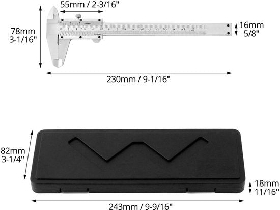RVS Schuifmaat Hoge Precisie 6"/150 mm 005 mm/1/128" Tolerantie met Borgschroef