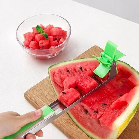 Watermeloen snijder - RVS Windmolen watermeloen snijder - Meloen snijder - Fruit snijder - Watermeloen blokjes snijder