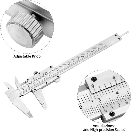 RVS Schuifmaat Hoge Precisie 6"/150 mm 005 mm/1/128" Tolerantie met Borgschroef