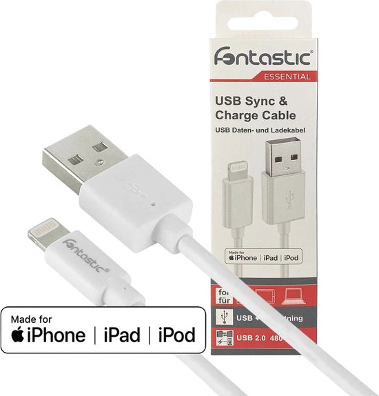 Fontastic 462849 Gecertificeerde Datakabel USB-A naar Lightning - 1 meter - Wit