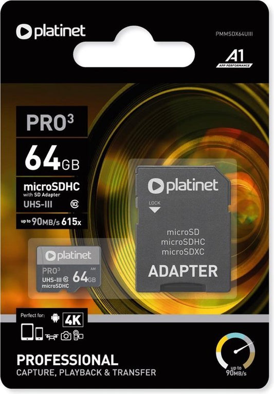 Platinet MicroSDHC Kaart inclusief Adapter - Class10 - 64GB