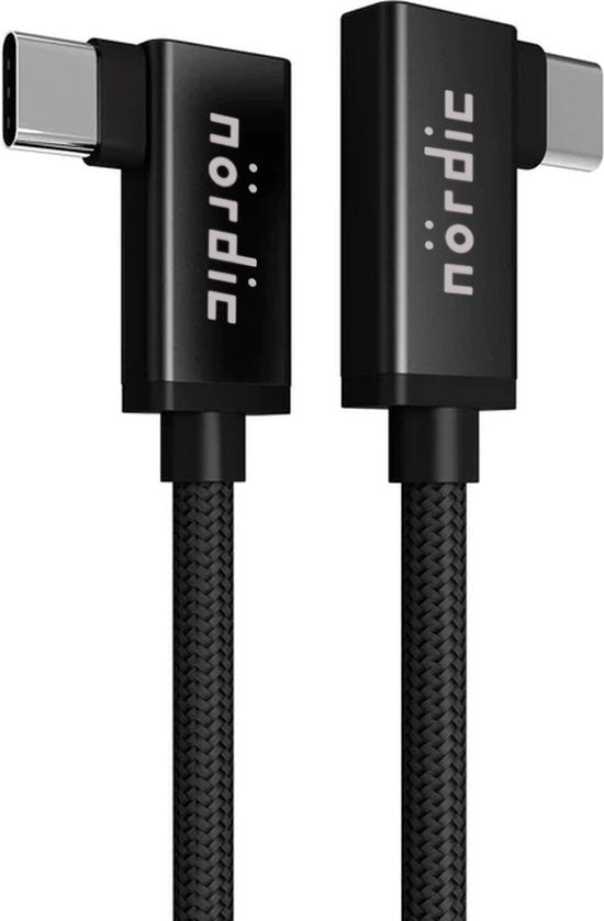NÖRDIC USBC-N1121 USB-C naar USB-C kabel - Haakse connectoren - USB3.2 Gen2 - PD100W - 10Gbps - 50cm