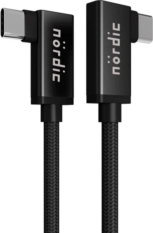 NÖRDIC USBC-N1121 USB-C naar USB-C kabel - Haakse connectoren - USB3.2 Gen2 - PD100W - 10Gbps - 50cm