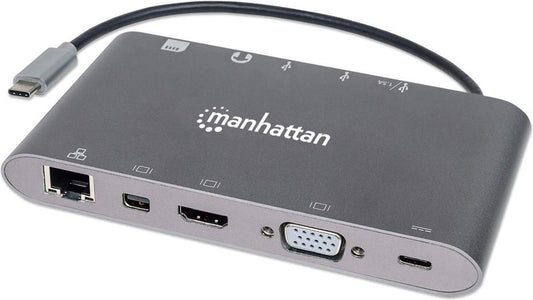 Manhattan USB-C 7-in-1 Docking Station – HDMI, Mini-DP, VGA, Ethernet, PD 60W