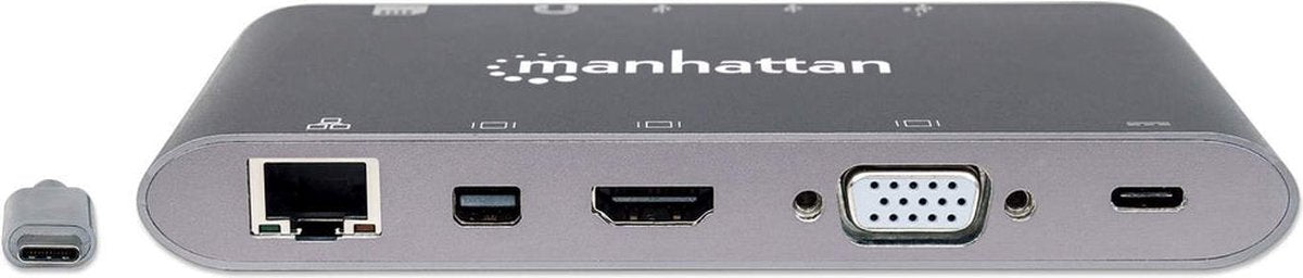 Manhattan USB-C 7-in-1 Docking Station – HDMI, Mini-DP, VGA, Ethernet, PD 60W