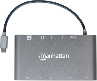 Manhattan USB-C 7-in-1 Docking Station – HDMI, Mini-DP, VGA, Ethernet, PD 60W