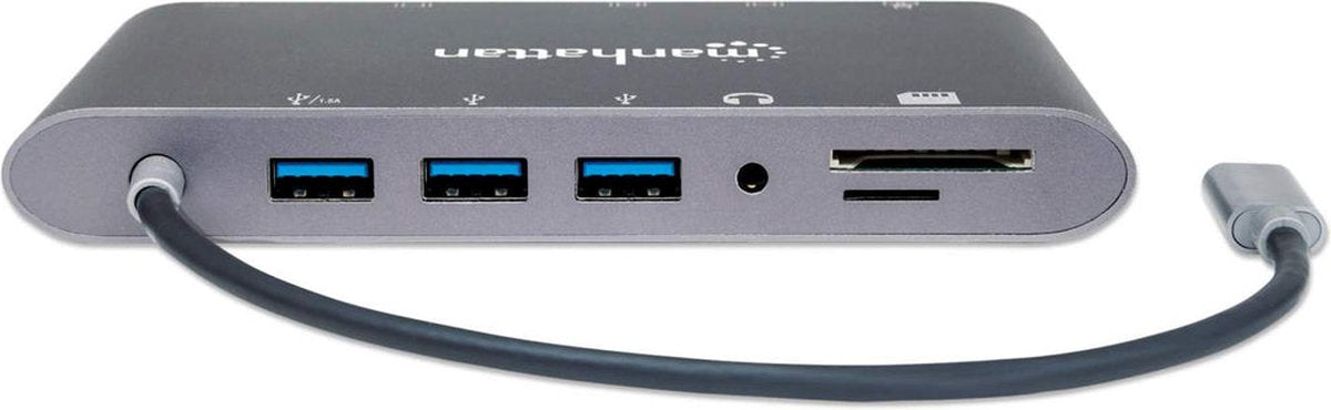Manhattan USB-C 7-in-1 Docking Station – HDMI, Mini-DP, VGA, Ethernet, PD 60W