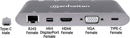 Manhattan USB-C 7-in-1 Docking Station – HDMI, Mini-DP, VGA, Ethernet, PD 60W