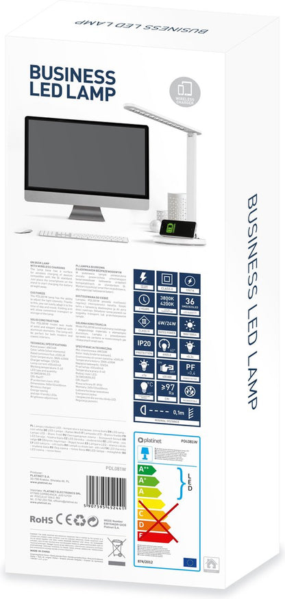 Platinet PDL081W LED Bureaulamp 18W met ingebouwde draadloze oplader (QI) voor smartphones, AirPods etc. wit