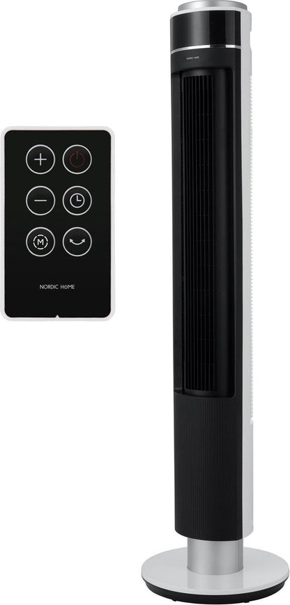 NORDIC HOME CULTURE FT-527 ventilator met afstandsbediening, luchtkoeler met 12 snelheden - LED-display - 112cm, Zwart/Zilver